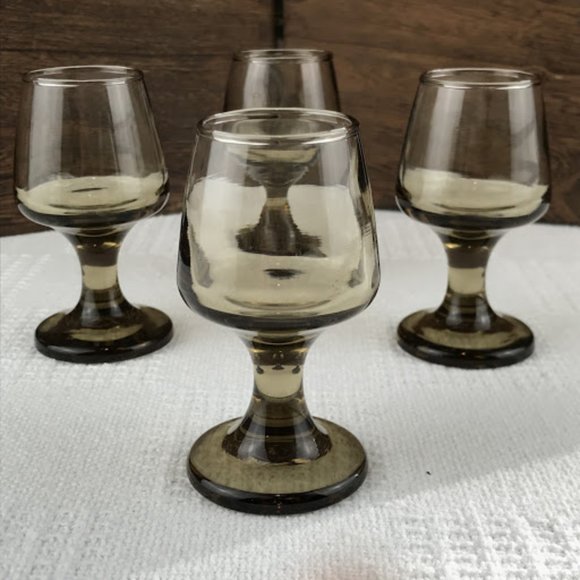 Set Of 4 Vtg Libbey Shot Glasses Tawny Accents in Smoky Brown Vintage Barware - Picture 6 of 6